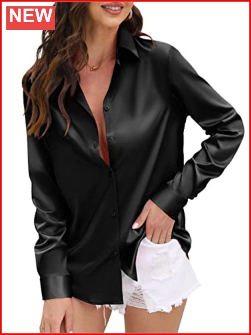 Womens Satin Silk Leopard Print Button Down Shirt Long Sleeve Work Blouse V-Neck